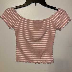 Pink/white striped off-the-shoulder crop top